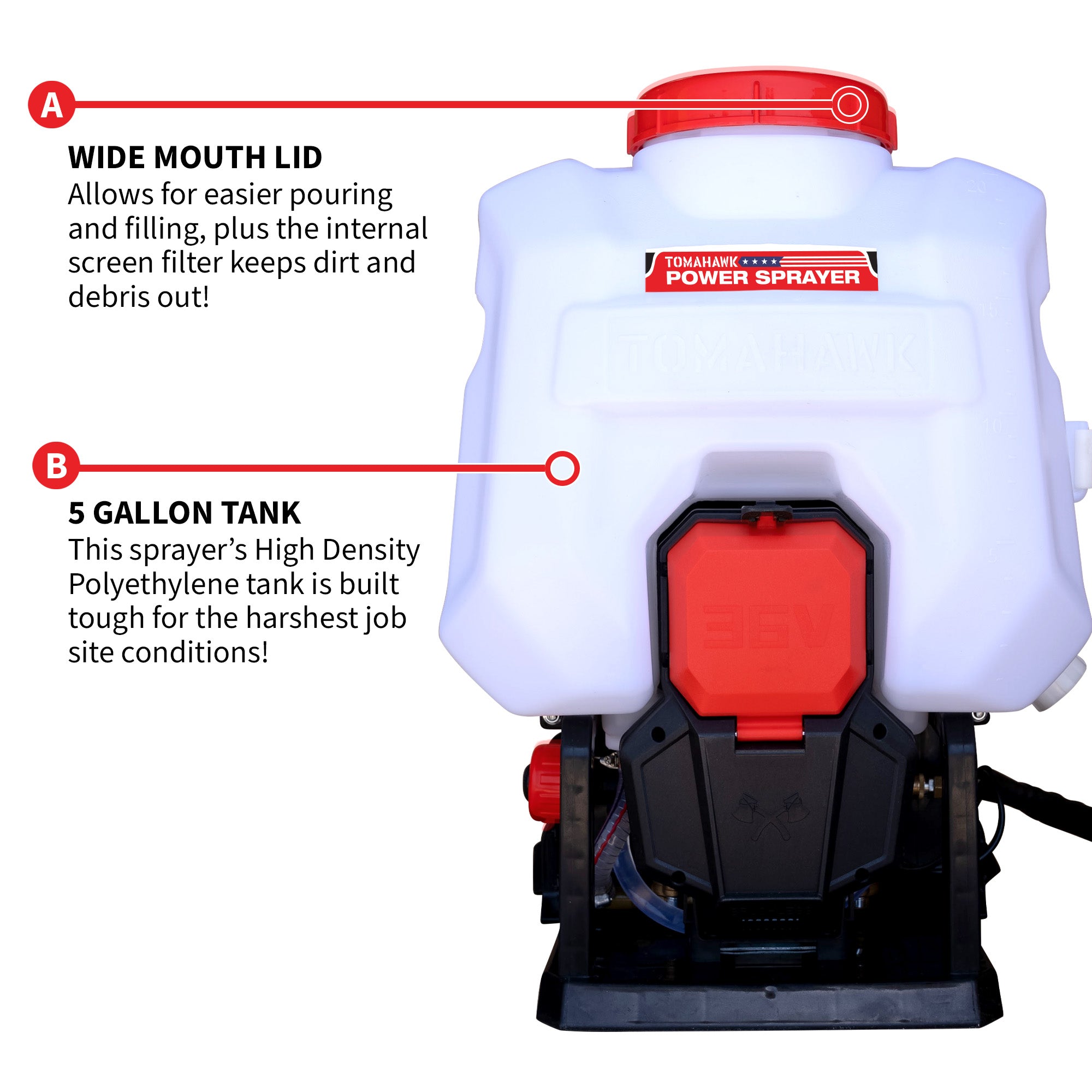 5 Gallon Battery Powered Backpack Sprayer 36V Electric 30 Ft Reach Adjustable Flow for Lawn, Pest, Weed, and Fertilizer Applications