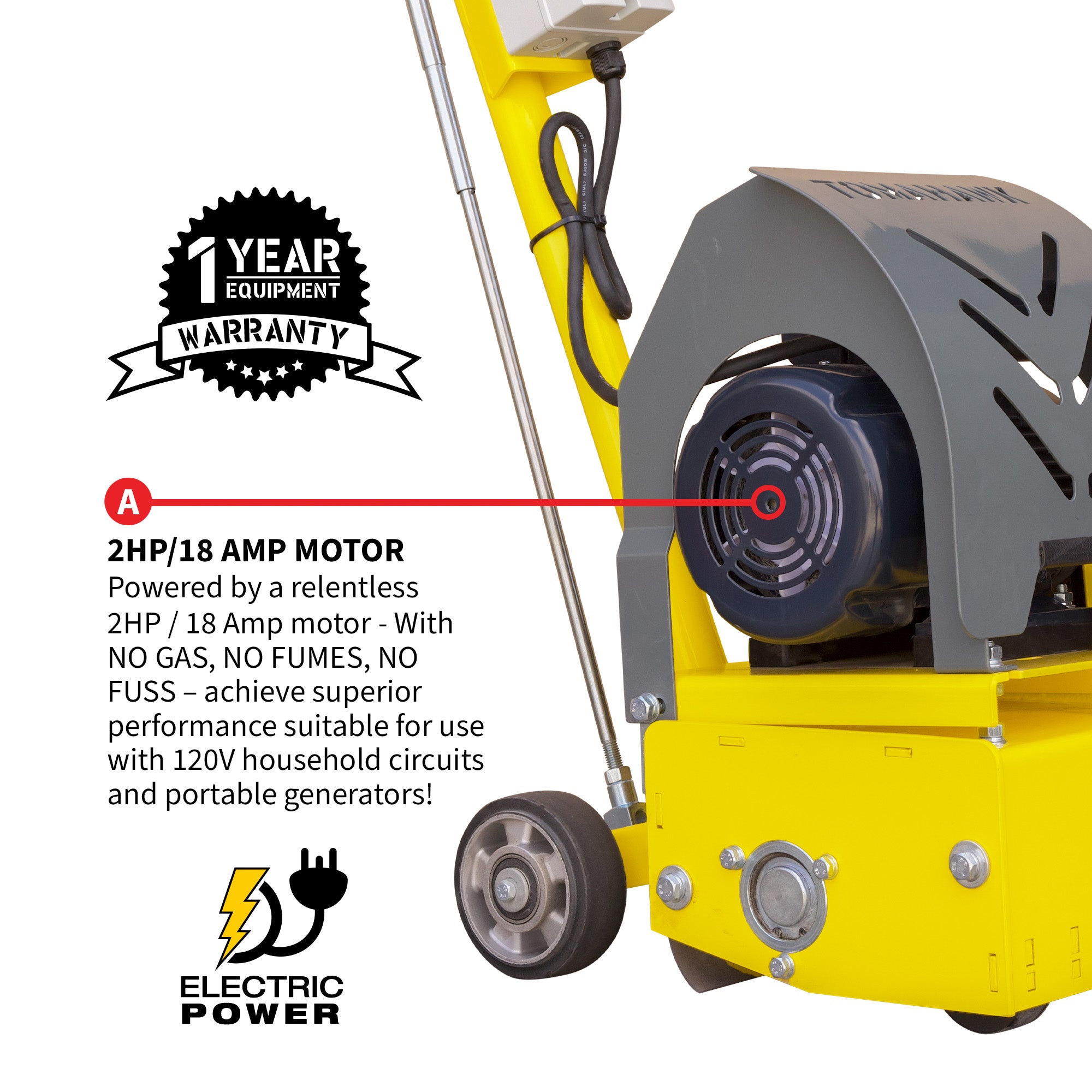 Pre Order: Electric 8” Concrete Scarifier Planer Grinder for Sidewalk Trip Hazard Repair, Traffic Line Removal