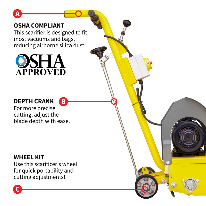 Electric 8” Concrete Scarifier Planer Grinder for Sidewalk Trip Hazard Repair, Traffic Line Removal