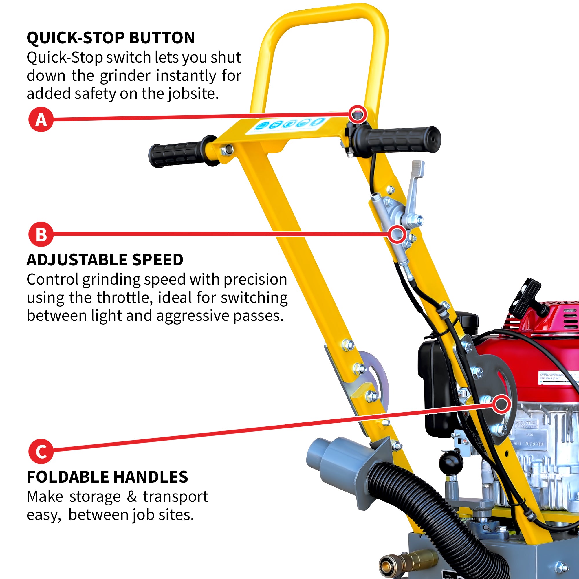 10" Honda Concrete Floor Grinder 10HP GXV390 Motor for Smoothing, Floor Prep, Coatings