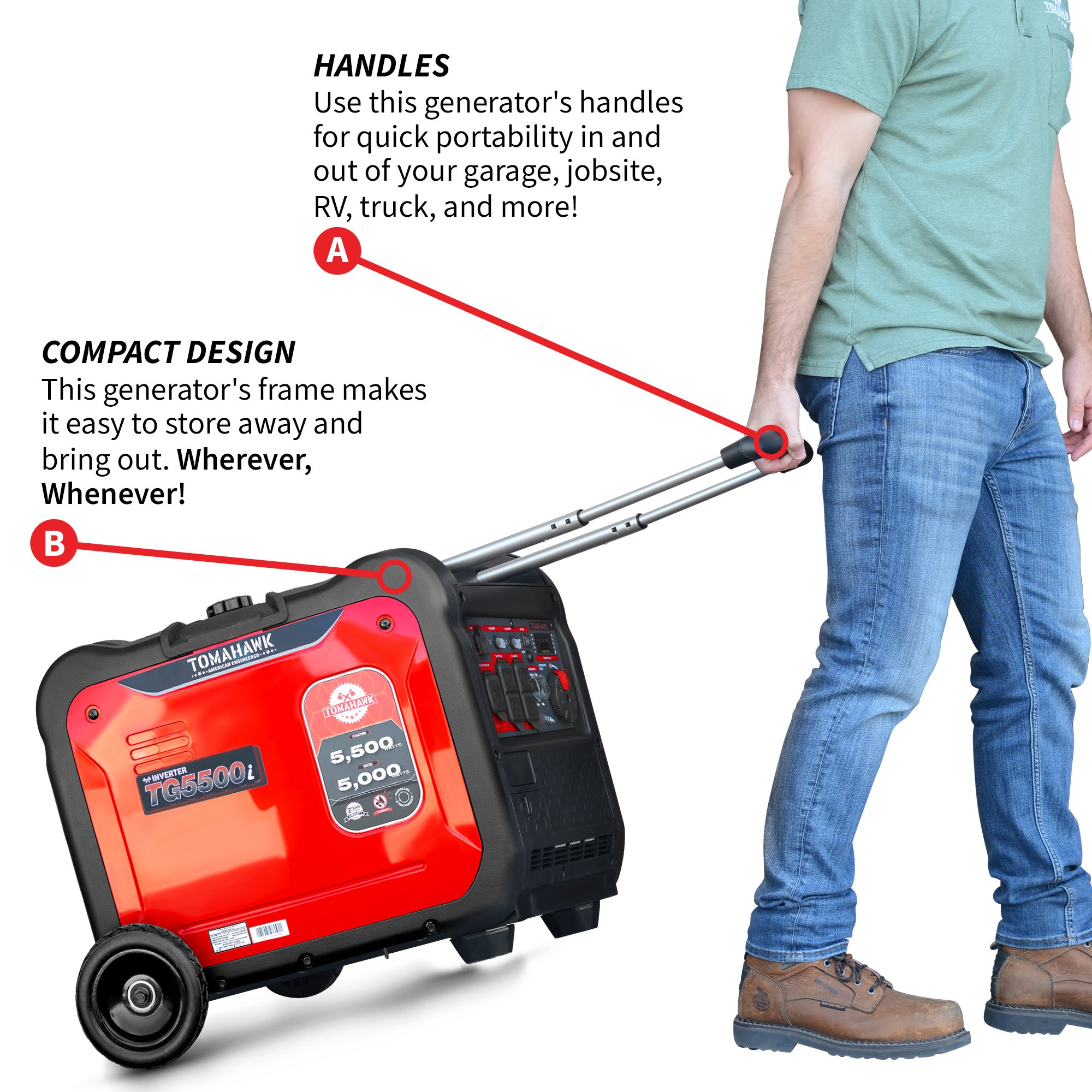 5500 Watt Inverter Generator Super Quiet Portable Gas Power Professional Use