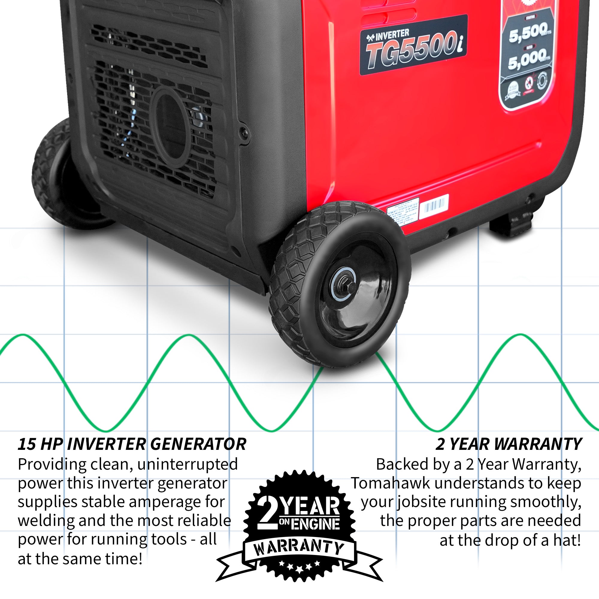 5500 Watt Inverter Generator Super Quiet Portable Gas Power Professional Use