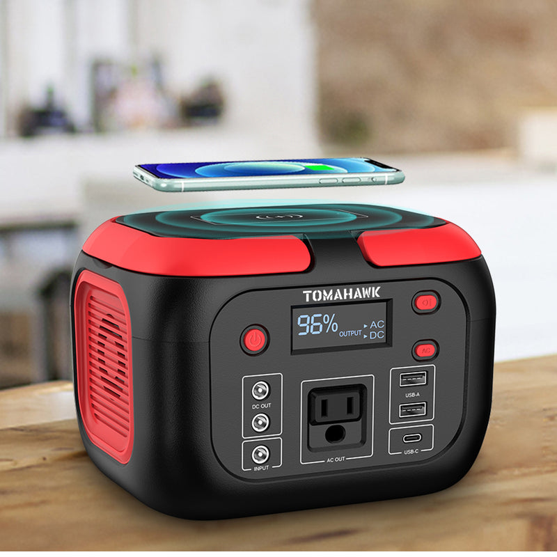 Tomahawk Portable Power Station, 155Wh 200W 4-Port Backup Lithium Battery, AC DC Outlet, 60W USB-C USB-A Pure Sine Wave Outlet, Digital, LED Light for Outdoor Camping, RV