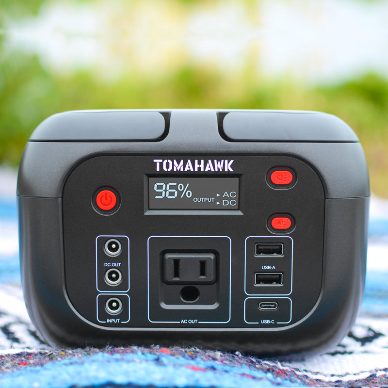 Tomahawk Portable Power Station, 155Wh 200W 4-Port Backup Lithium Battery, AC DC Outlet, 60W USB-C USB-A Pure Sine Wave Outlet, Digital, LED Light for Outdoor Camping, RV