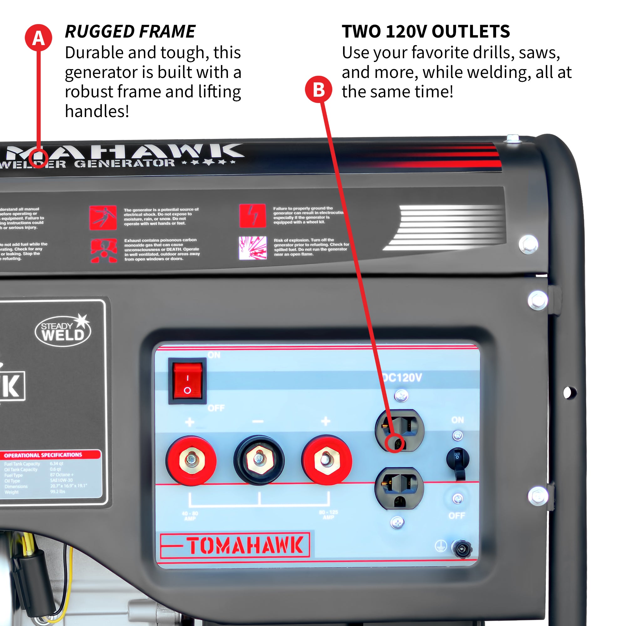 Factory Reconditioned 7 HP Gas Powered Portable 2,200 Watt Generator with 120 Amp Welder