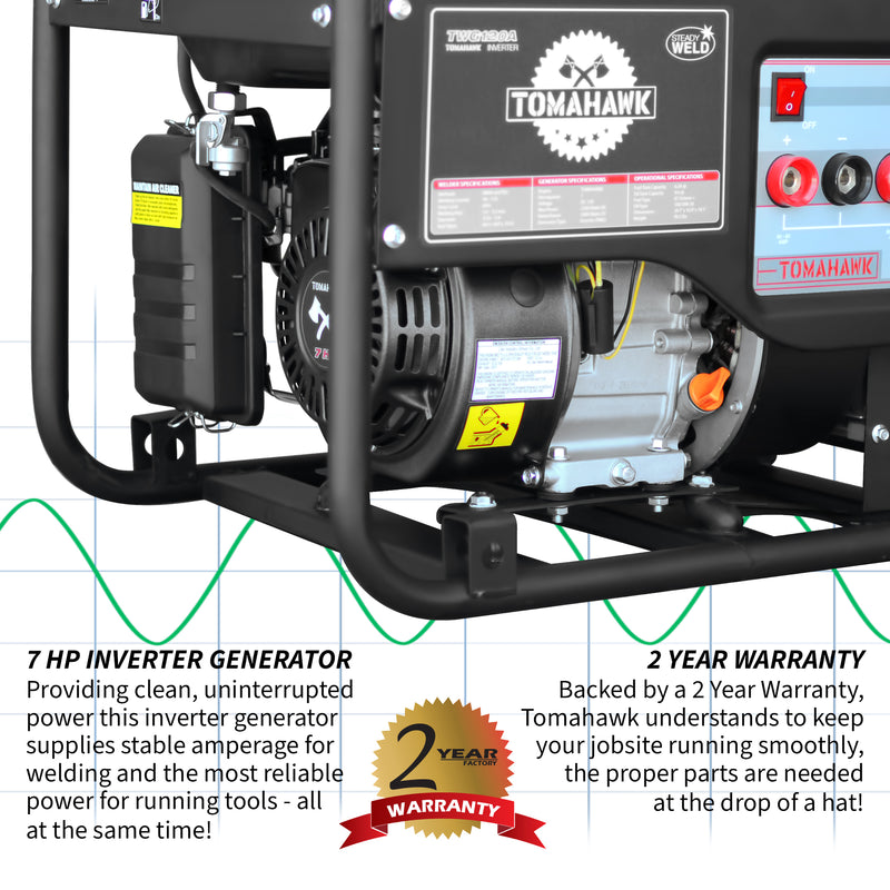 Factory Reconditioned 7 HP Gas Powered Portable 2,200 Watt Generator with 120 Amp Welder