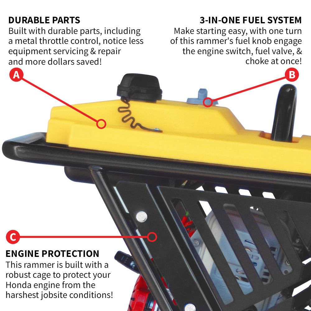 3.6 HP Honda Vibratory Rammer Jumping Jack 3350 lb/ft GX120R Engine 13"x11" Shoe - Tomahawk Power