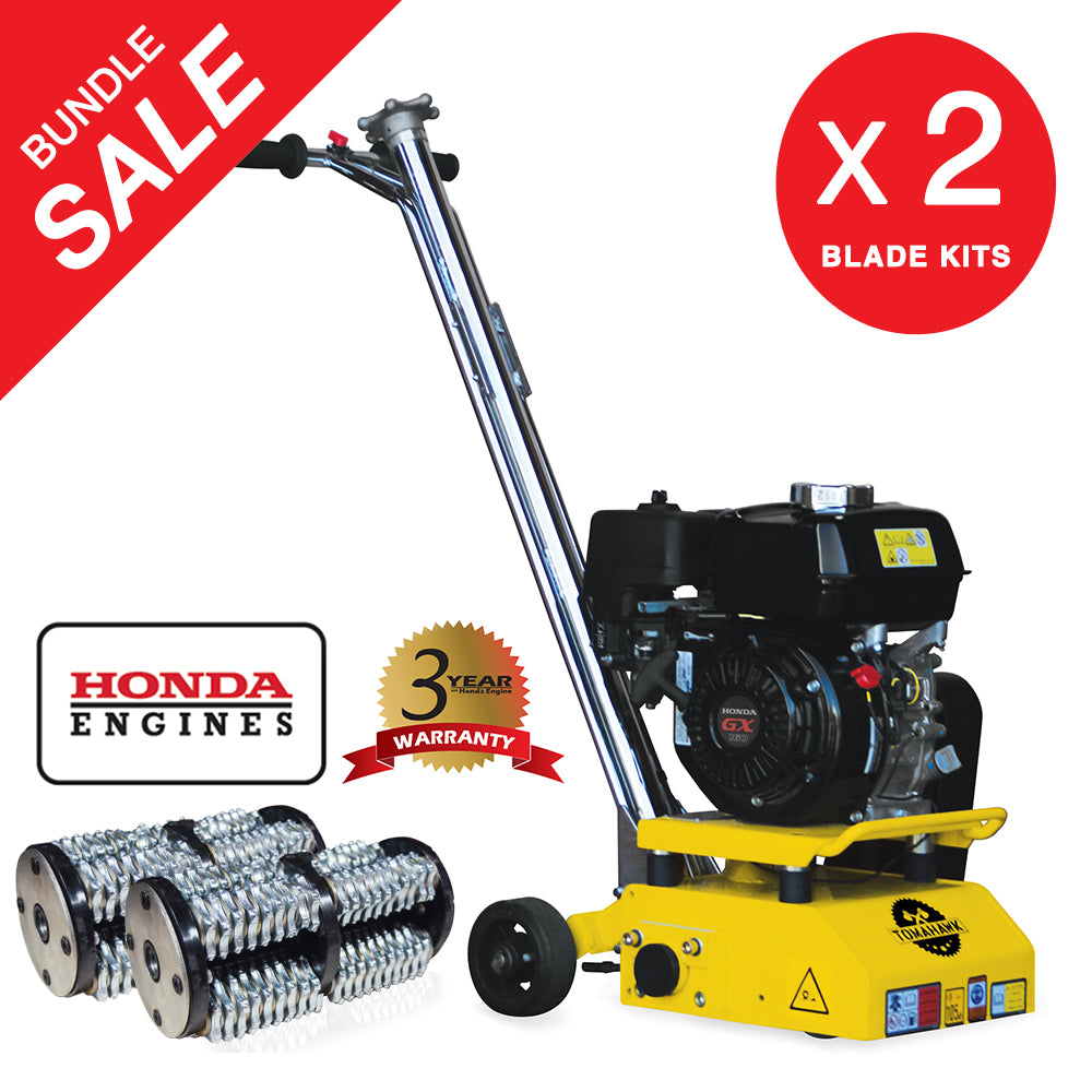 8” Gas Concrete Scarifier Planer Grinder with 5.5 HP Honda Engine Blade Bundle - Tomahawk Power