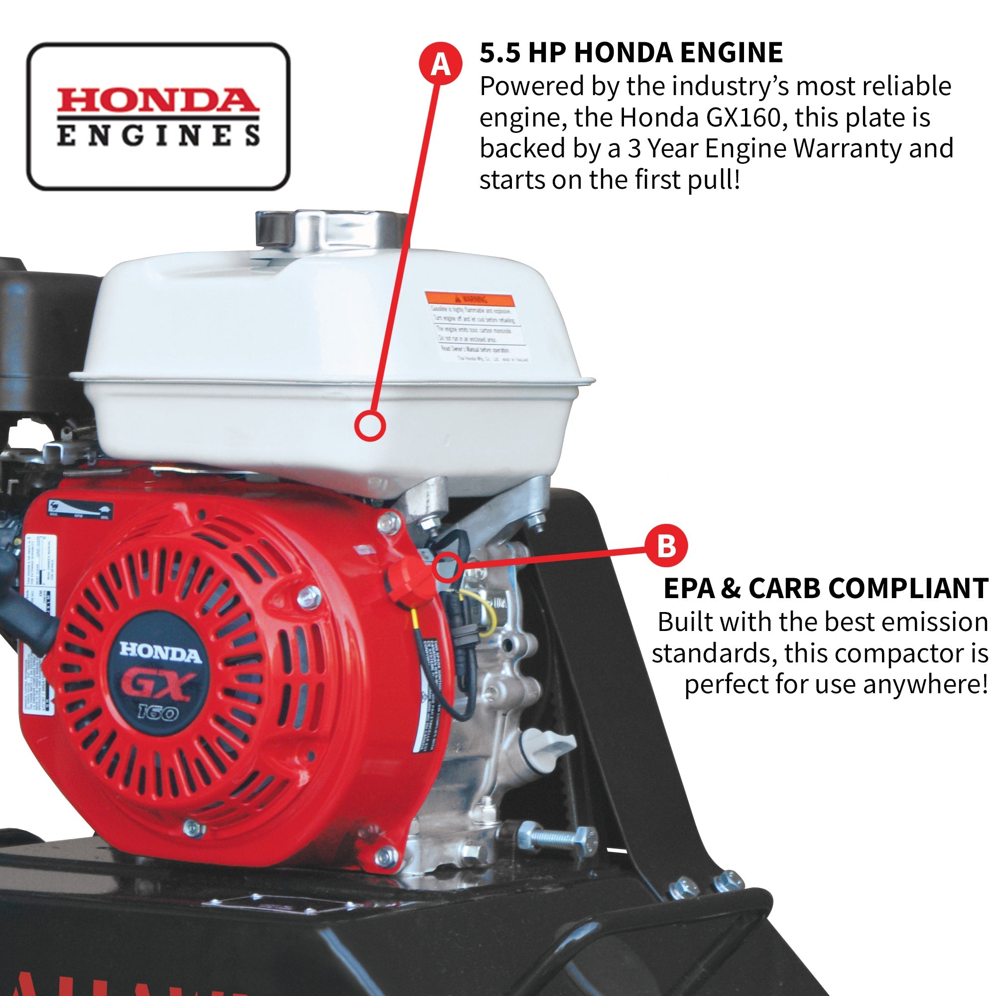 5.5 HP Honda Powered Gas Plate Compactor Tamper for Asphalt, Soil Compaction - Tomahawk Power