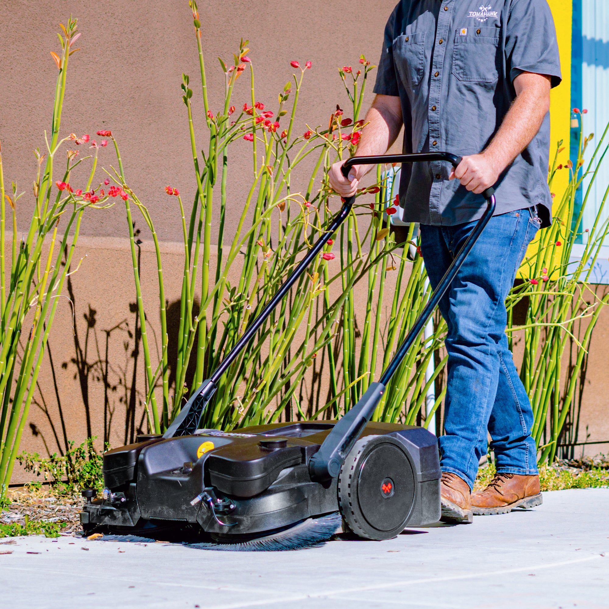 Factory Reconditioned  30" Battery Powered Push Sweeper with Triple Power Brooms Electric Drive and Dust Suppression (Copy)