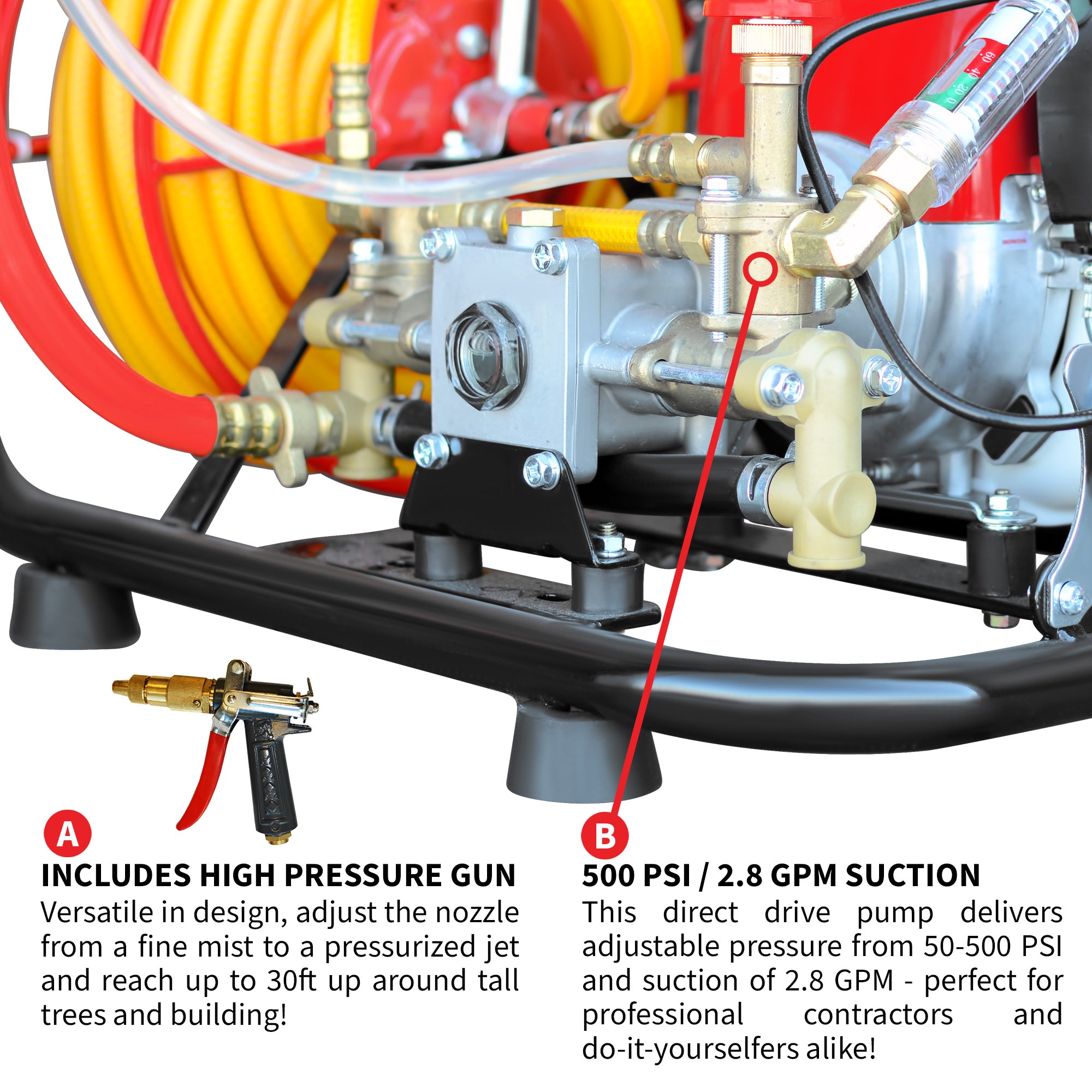 tsc garden sprayer 1.3HP Skid Sprayer Barrel Mount Only with Honda GX35 100ft Hose and 500 PSI Pump for Pest Control