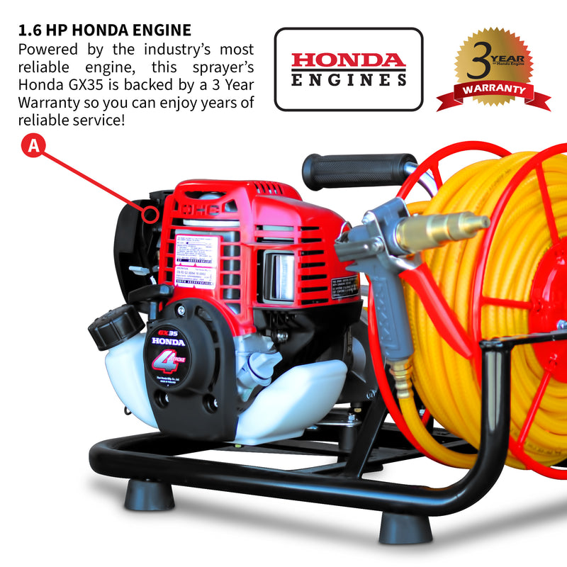 1.6HP Skid Sprayer Barrel Mount Only with Honda GX35 100ft Hose and 500 PSI Pump for Pest Control