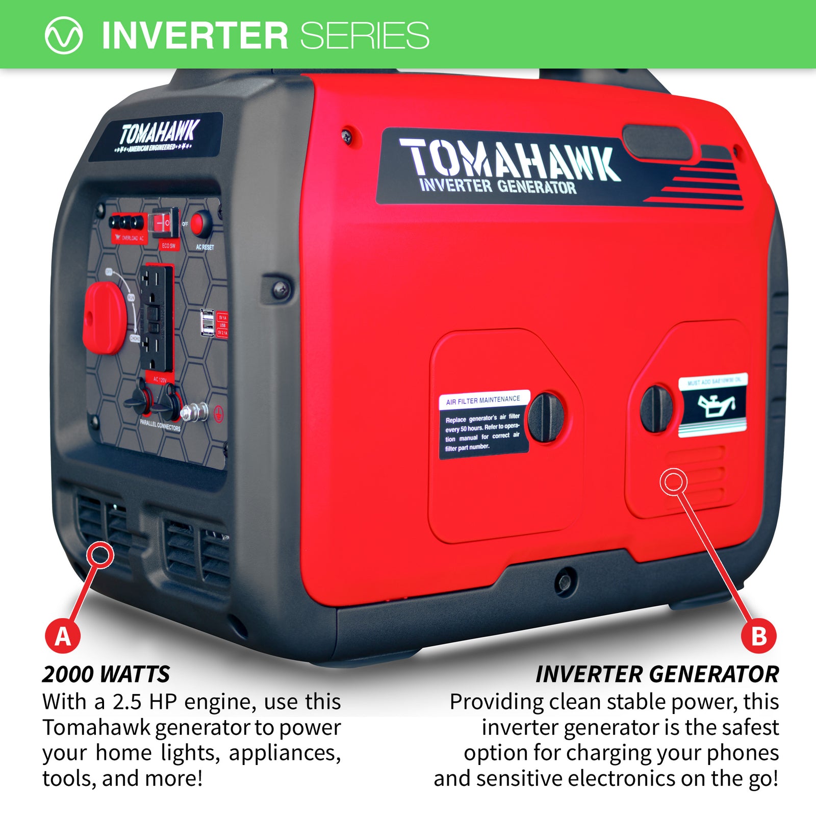 2000 Watt Inverter Generator Super Quiet Portable Gas Power Profession