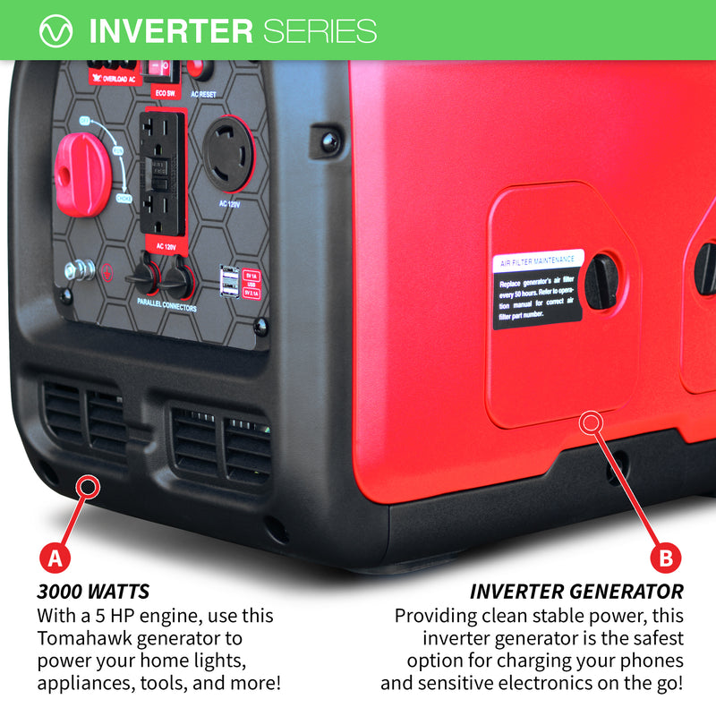 3000 Watt Inverter Generator Super Quiet Portable Gas Power Residential Home Use