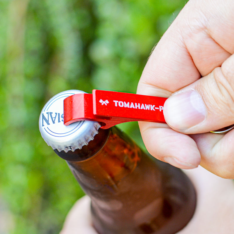 Tomahawk Engraved Aluminum Keychain Bottle Opener Red